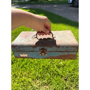Vintage BernzOmatic Metal Tool Box Blue Industrial Rust Patina Storage Chest